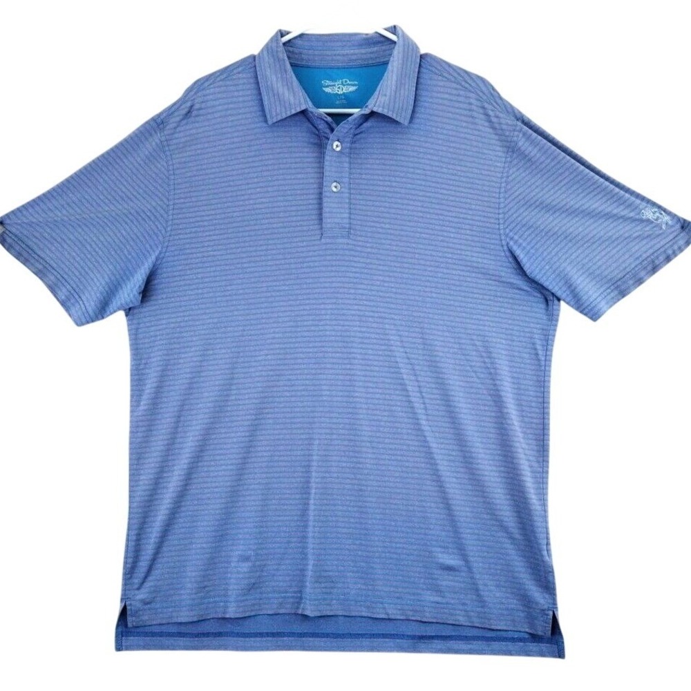 Straight Down Mens Polo Shirt Blue Stripe Short Sleeve Golf Casual‎ Size L